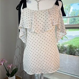 Dex Black and White Polka Dot Off-Shoulder Blouse